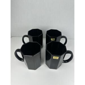 VTG Arcoroc Black Glass Mugs Octagonal Made In France Retro Vibe